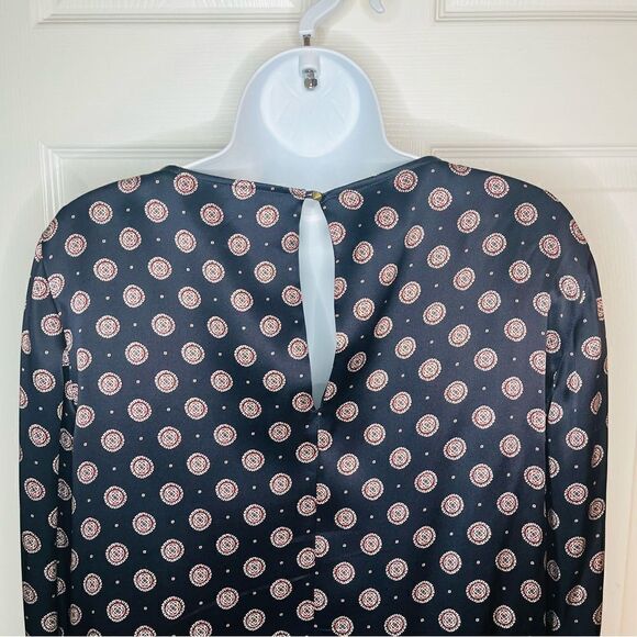 Banana Republic Foulard Ruffle Yoke Sleeve Shift Silk Dress Navy Burgundy 4 - Picture 8 of 11